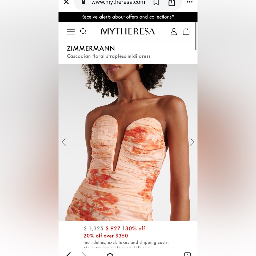 Zimmermann Peach Floral Strapless Midi Dress - Picture 2 of 6